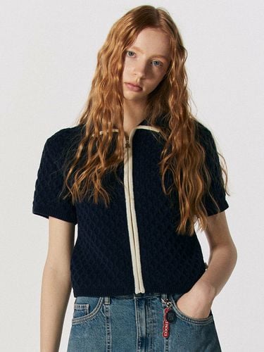 Fisherman Cable Short Sleeve Knit Zipup_Navy - ROCCI ROCCI - Modalova