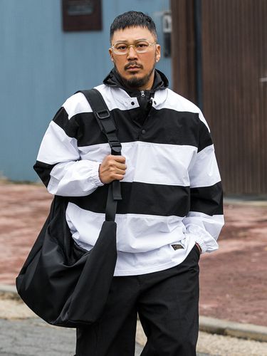 Striped Track Anorak - Black - RUGGED HOUSE - Modalova