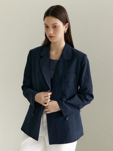 MALIBU Double Breasted Linen Blazer_Navy - MANNON - Modalova