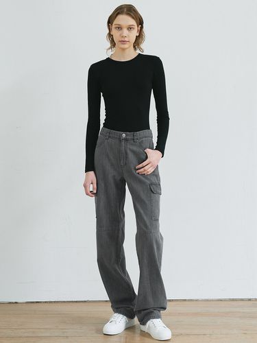 Cargo Semi-wide Denim Pants_Grey - MaLoupe - Modalova