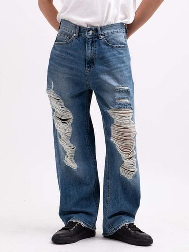 Rough Destroyed Curve Fit Denim Pants_Blue - DEEP SENSE - Modalova