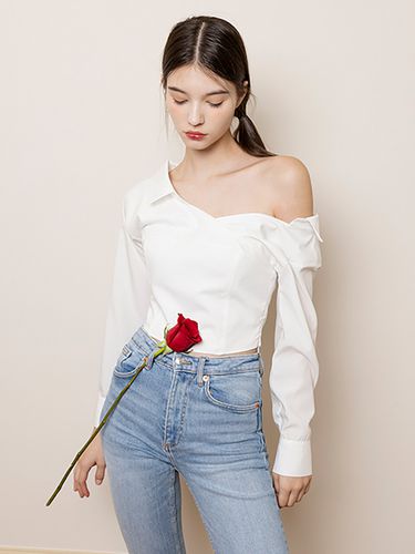 Off Shoulder Layered Shirt Bustier Top_White - NOT YOUR ROSE - Modalova