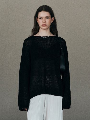 Tape Boat Neck Over Fit Pullover_Black - Neev - Modalova