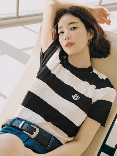 Marie Embroidery Stripe Knit Top - marieclaire - Modalova