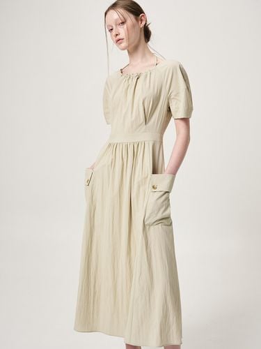 Neck String Pocket Dress_Light Khaki - ETMON - Modalova