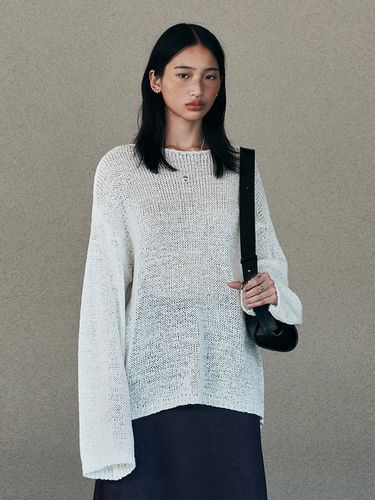 Tape Boat Neck Over Fit Pullover_White - Neev - Modalova