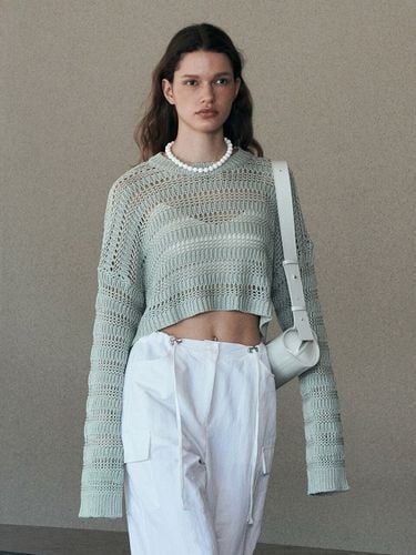 Net Pattern Crop Knit Top - Neev - Modalova