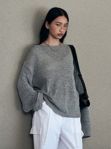 Tape Boat Neck Over Fit Pullover_Gray - Neev - Modalova