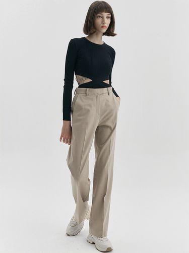 Stretch Semi-wide Pants_Beige - MaLoupe - Modalova