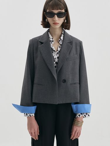 Cropped Tailored Jacket_Blue - MaLoupe - Modalova