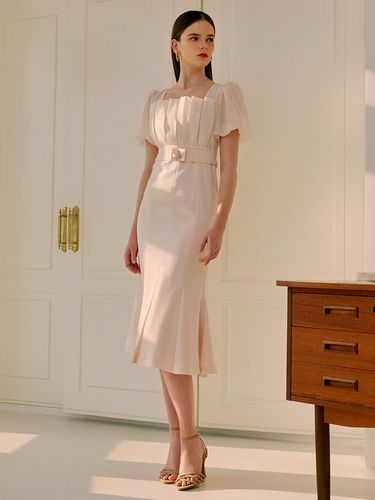 Freesia Pleated Detail Puff Sleeve Dress _2 Colors - S BLANC - Modalova