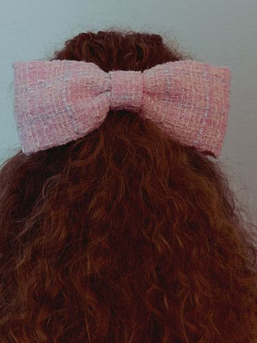 Pink Tweed Single Ribbon Hair Pin - Elizabeth Moments - Modalova