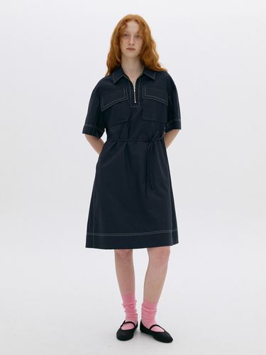 Half Zip-up Stitch Pocket Dress _Navy - a.t.corner - Modalova