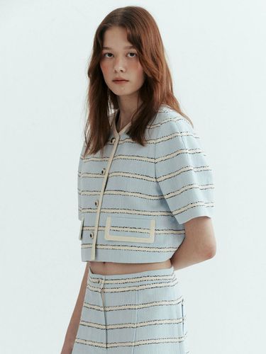 Stripe Jacquard Round Neck Jacket _Light Blue - a.t.corner - Modalova