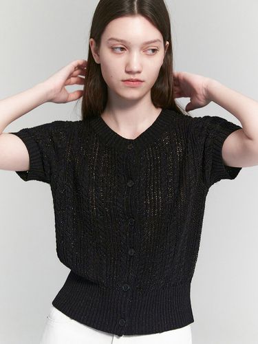 Cable-knit Metal Punching Cardigan_Black - MONGDOL - Modalova