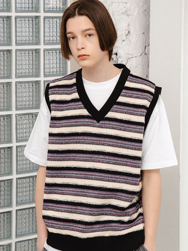 Striped Knit Vest - Black - CAMELWORK - Modalova