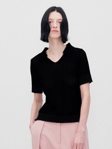 Knitted Short-Sleeve Collar Top - RE RHEE - Modalova