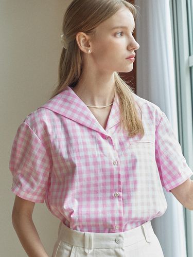 Gingham Marine Collar Shirt_Pink - NONLOCAL - Modalova