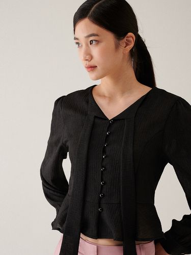 Lace Tie Blouse _ Black - GANISONG - Modalova