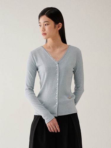 V-neck Lace Knit Top _ Blue - GANISONG - Modalova