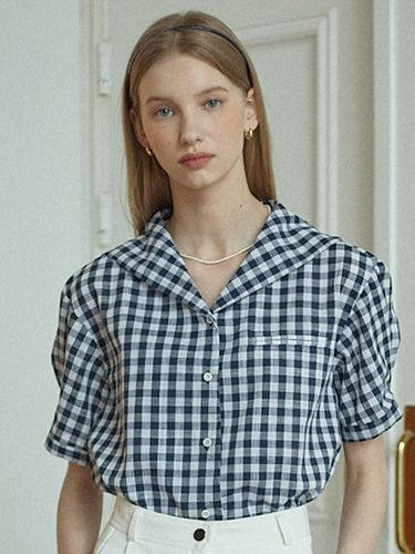 Gingham Marine Collar Shirt_Navy - NONLOCAL - Modalova