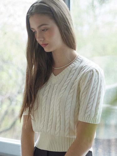 Linen V-neck Cable Knit - NONLOCAL - Modalova