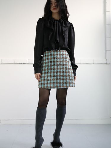 Gingham Tweed A-line Skirt_Blue - SORRY TOO MUCH LOVE - Modalova