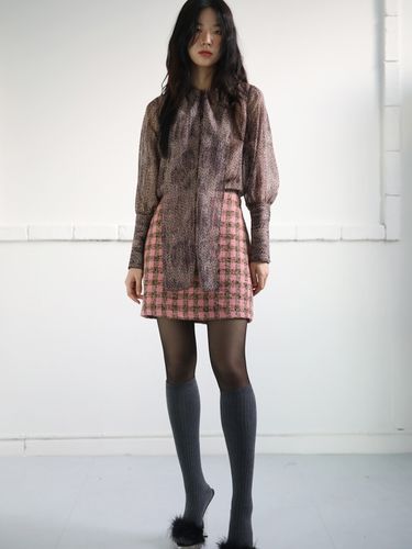 Gingham Tweed A-line Skirt_Pink - SORRY TOO MUCH LOVE - Modalova