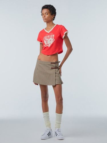 Check Wrap Mini Skirt_Beige - INSTANTFUNK - Modalova