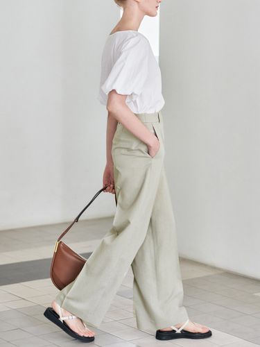 Semi Wide Trousers _ Khaki Beige - LOEUVRE - Modalova