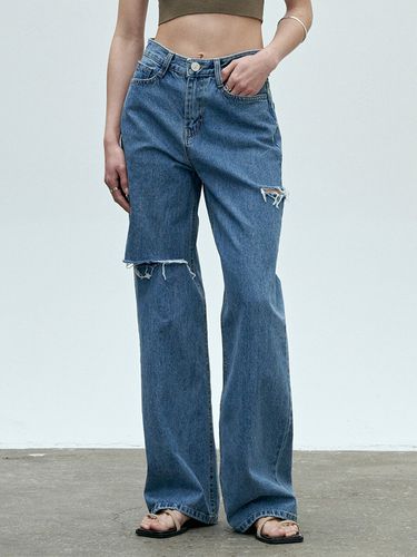 Double Cutting Wide Denim Pants - LOEIL - Modalova