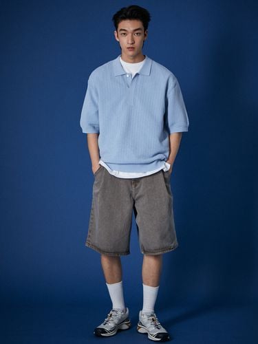 Open-Knit Polo Shirt _ Light Blue - evener - Modalova