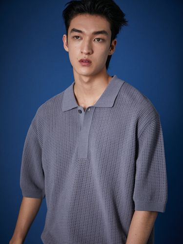 Open-Knit Polo Shirt _ Grey - evener - Modalova