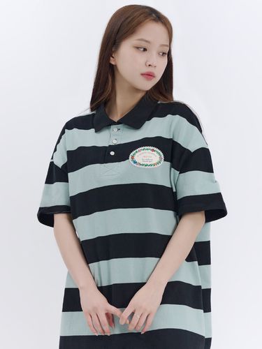 Contemporary Flower Stripe Rugby T-Shirt - beyondcloset - Modalova