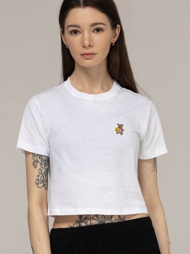 Woman] Flower Bear Embroidery Cropped Tee _ White - GRAVER - Modalova