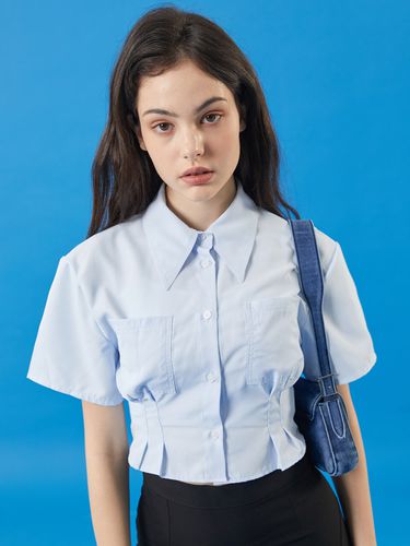 Cropped Short-sleeve Shirt_Sky Blue - KOLEAT - Modalova