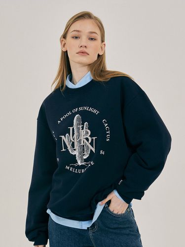 Cactus Embroidery Sweatshirt_Navy - mellurbane - Modalova