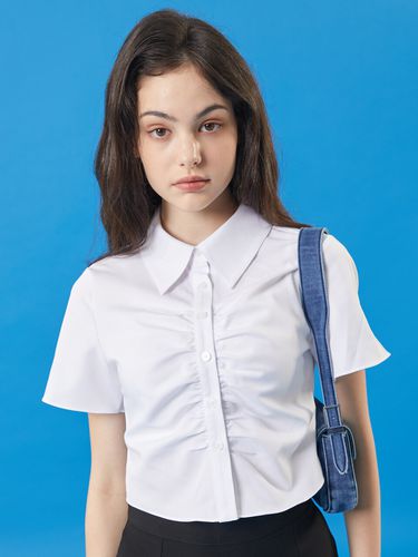 Cropped Shirring Short-sleeve Shirt_White - KOLEAT - Modalova