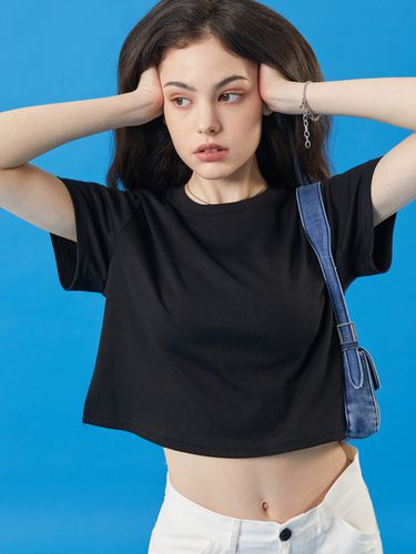 Semi-cropped Short-sleeve T-shirt_Black - KOLEAT - Modalova