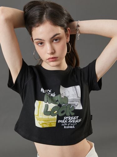 Cropped Graphic Short-sleeve T-shirt_Black - KOLEAT - Modalova