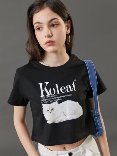 Cropped Cat Graphic T-shirt_Black - KOLEAT - Modalova