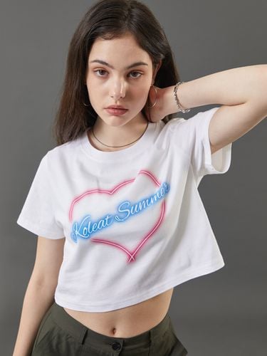 Cropped Neon Heart Graphic T-shirt_White - KOLEAT - Modalova