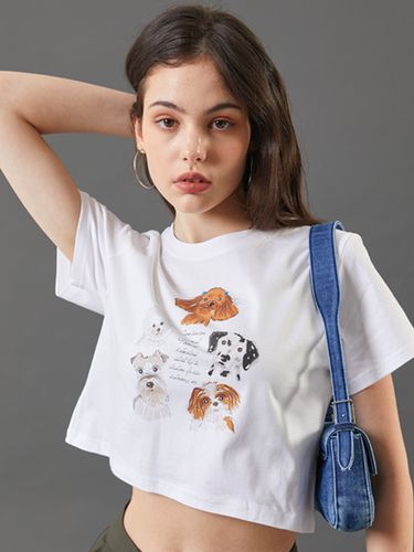 Cropped Puppy Animal Lettering T-shirt_White - KOLEAT - Modalova