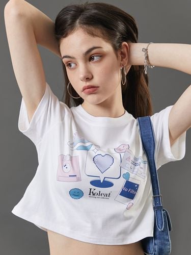 Cropped Retro Emoji Graphic T-shirt_White - KOLEAT - Modalova