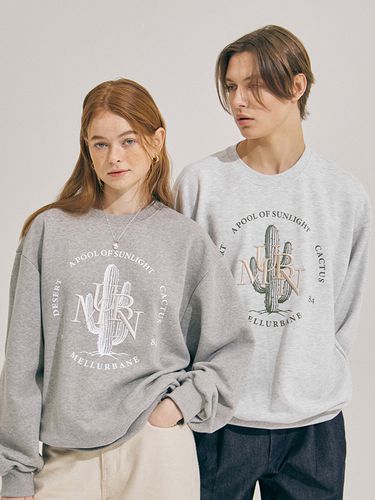 Cactus Embroidery Sweatshirt_White Melange - mellurbane - Modalova