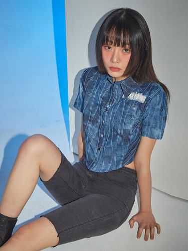 Lace Denim Crop Shirt - FABER FINGER - Modalova