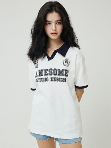 Collar Uniform Half Sleeve T-Shirt_White - Awesomestudio - Modalova