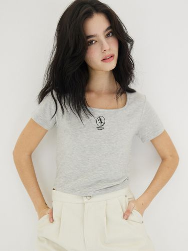 Square Neck Crop T-Shirt_Melange Gray - Awesomestudio - Modalova