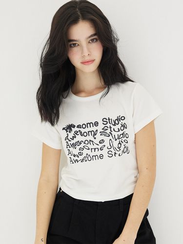 Wave Lettering Crop Slim T-Shirt - Awesomestudio - Modalova