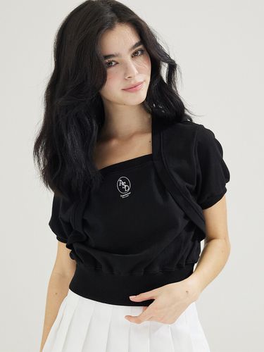 Half Sleeve Bolero Layered Sweatshirt_Black - Awesomestudio - Modalova